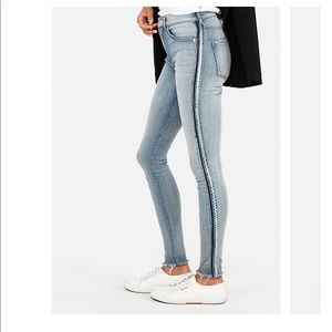 High Waisted Side Stripe Denim Jean Leggings